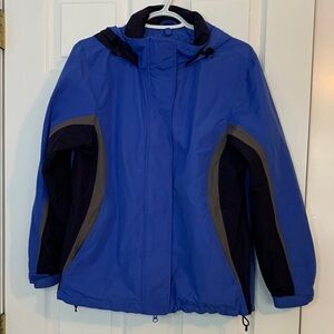 Lands' End Vintage Blue Black Hooded Jacket Spring Fall women’s Size Small 6/8